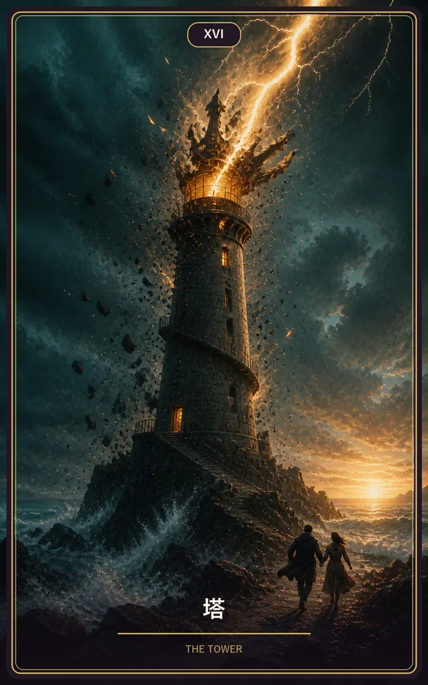 タロットカード「塔」（THE TOWER）JyuJyuオリジナルの絵柄