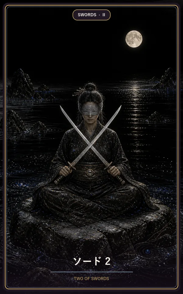 タロットカード「ソード 2」（TWO OF SWORDS）JyuJyuオリジナルの絵柄