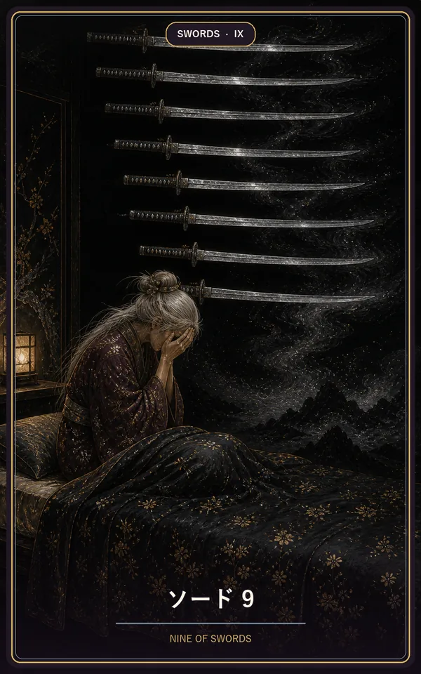 タロットカード「ソード 9」（NINE OF SWORDS）JyuJyuオリジナルの絵柄