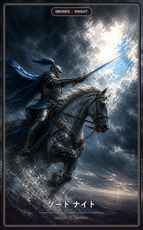タロットカード「ソード ナイト」（KNIGHT OF SWORDS）JyuJyuオリジナルの絵柄